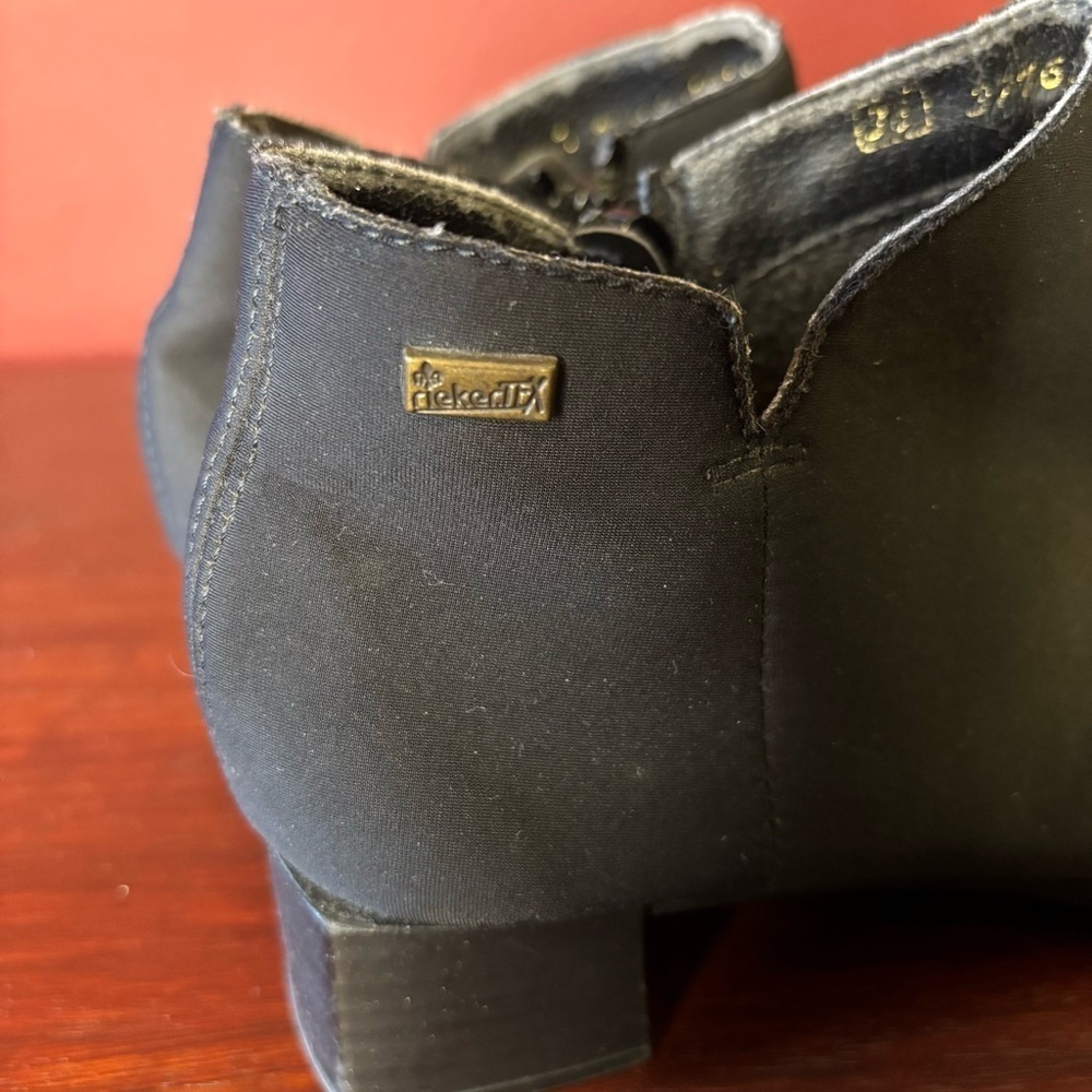 Rieker Women Kelly Black Waterproof Booties 38 US 7.5 Zip Up Stretch Ankle Boots - Picture 6 of 8